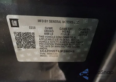 2018 Chevrolet Malibu Lt z USA, uszkodzony, nr VIN 1G1ZD5ST4JF199545